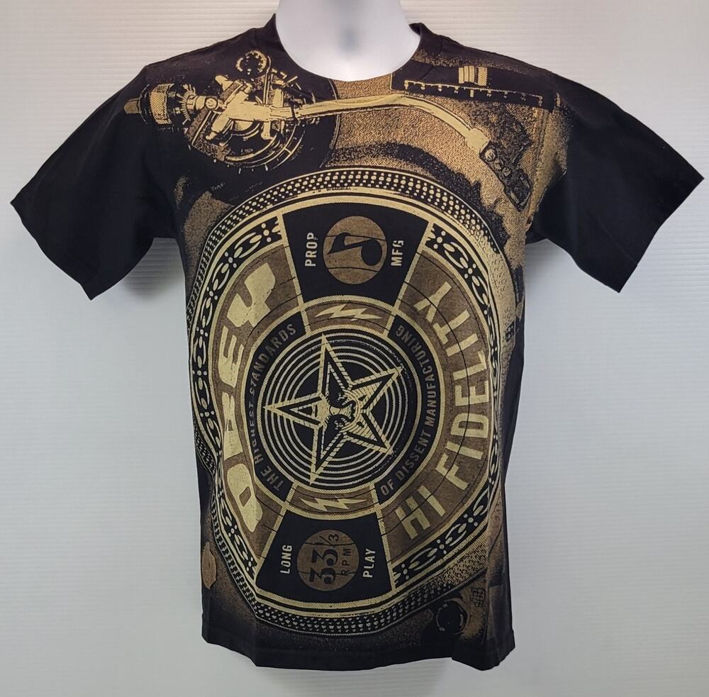 F1) OBEY Men Vinyl Record Turntable Graphic Streetwear 100% Cotton T-Shirt Small